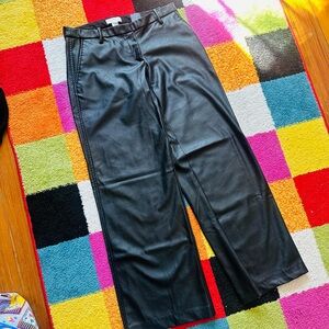 H&M Black Faux Leather Wide-Leg Trousers